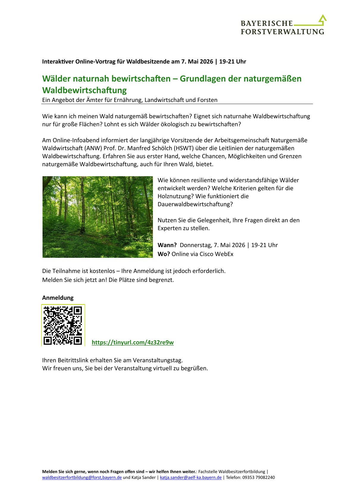 Veranstaltungshinweis Wälder naturnah bewirtschaften